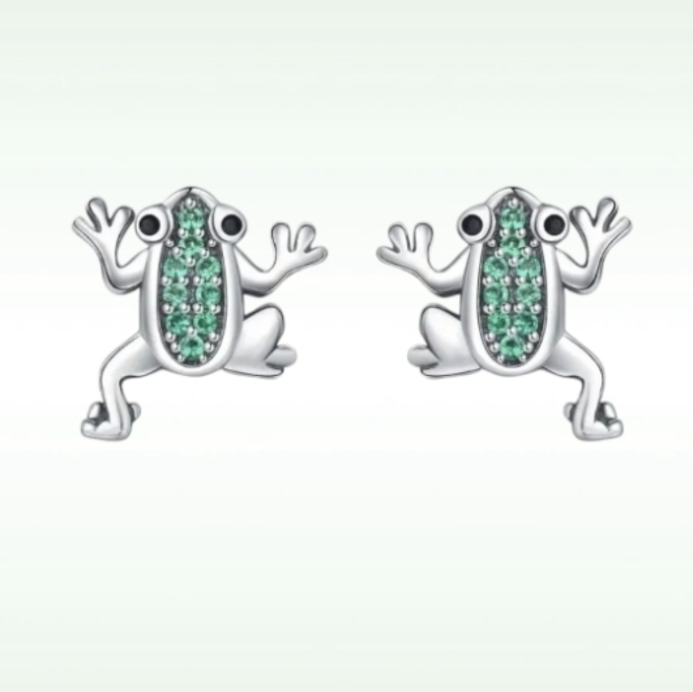 Frog Gecko Earrings On Hypoallergenic Silver Studs Rhinestone Accents